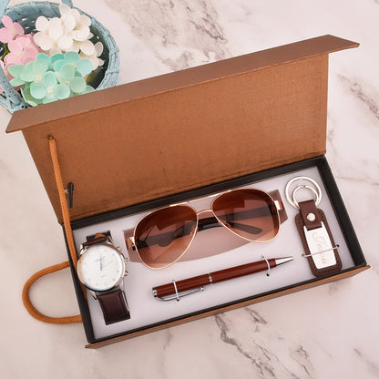 Stylish Creative Men's Watch Gift Set with a quartz movement, life waterproof, textile strap, and available in black or brown. Perfect for adults who appreciate functionality and style.