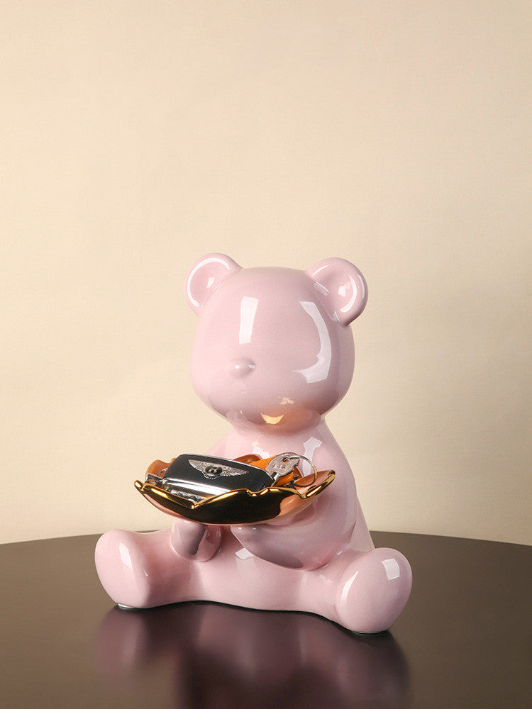 Ceramic teddy bear storage ornament in various colors, perfect for organizing keys while adding a charming and playful touch to your home decor.