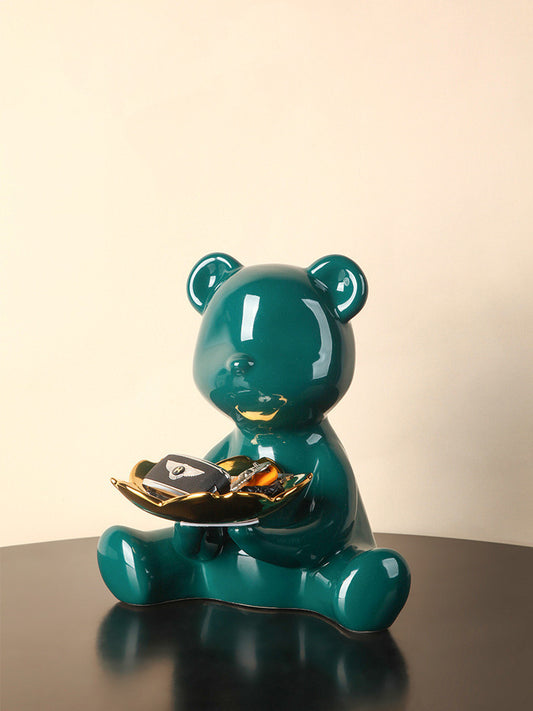 Ceramic teddy bear storage ornament in various colors, perfect for organizing keys while adding a charming and playful touch to your home decor.