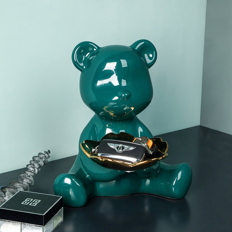 Ceramic teddy bear storage ornament in various colors, perfect for organizing keys while adding a charming and playful touch to your home decor.