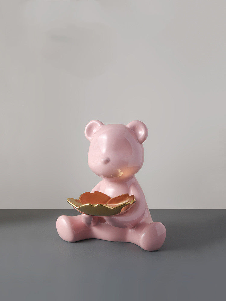 Ceramic teddy bear storage ornament in various colors, perfect for organizing keys while adding a charming and playful touch to your home decor.