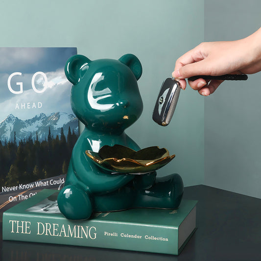 Ceramic teddy bear storage ornament in various colors, perfect for organizing keys while adding a charming and playful touch to your home decor.