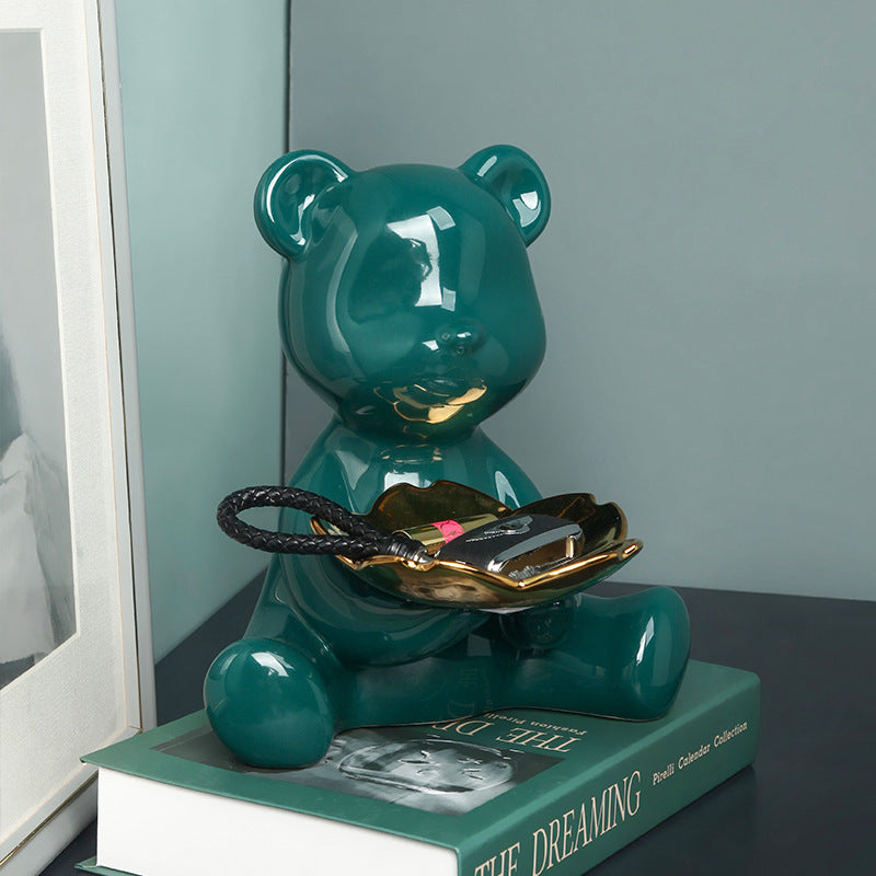 Ceramic teddy bear storage ornament in various colors, perfect for organizing keys while adding a charming and playful touch to your home decor.