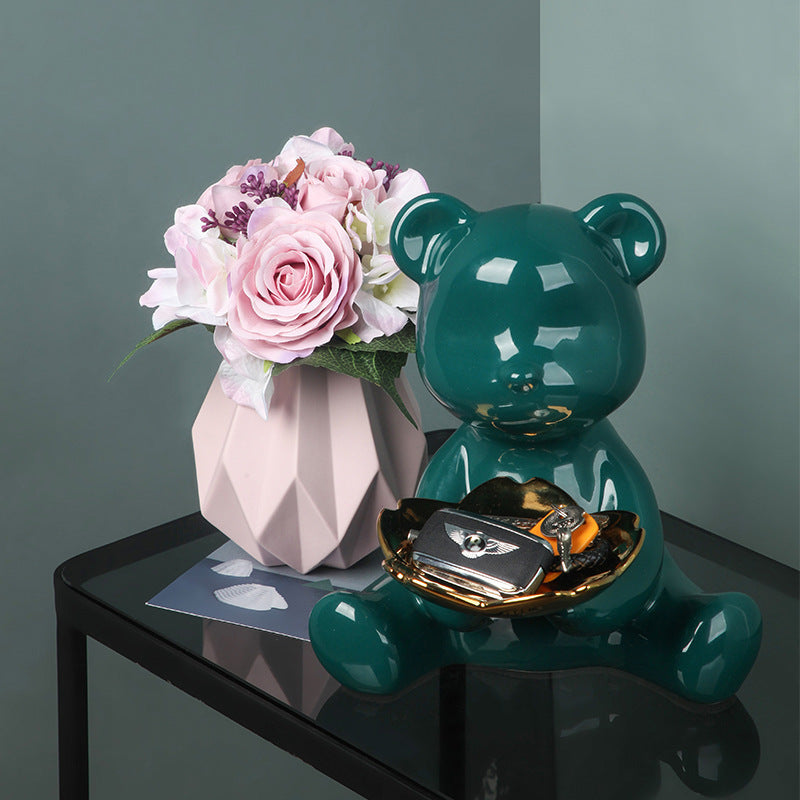 Ceramic teddy bear storage ornament in various colors, perfect for organizing keys while adding a charming and playful touch to your home decor.