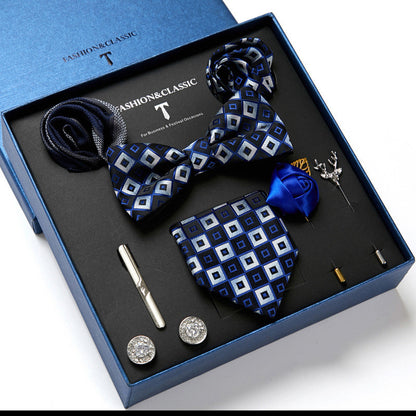 Men's tie featuring a sleek drop shape and arrow style, designed with high-quality printing. Ideal for formal occasions, presented in a stylish gift box. Dimensions: 145 x 7.5 x 3.5 CM.