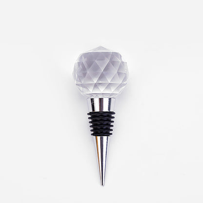 "Crystal Ball Wine Stopper – A stylish silver wine stopper made from metal with a beautiful crystal ball top, designed to keep your wine fresh while adding an elegant touch to your bottle."