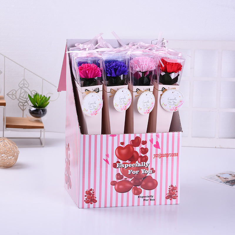 **Handmade Single Carnation Soap Flower in a Beautiful Gift Box – A Delicate and Long-Lasting Floral Keepsake.**