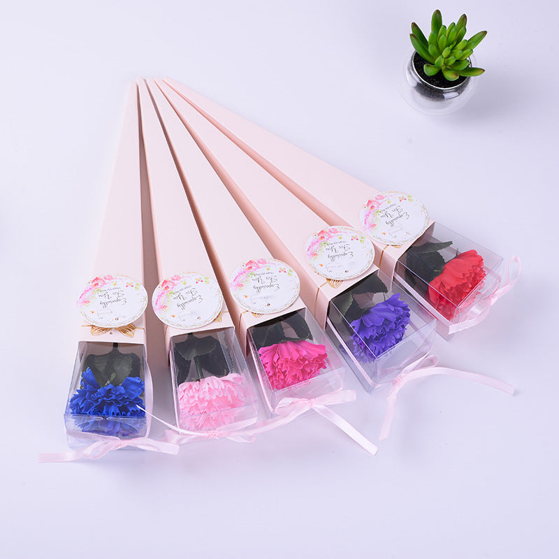 **Handmade Single Carnation Soap Flower in a Beautiful Gift Box – A Delicate and Long-Lasting Floral Keepsake.**