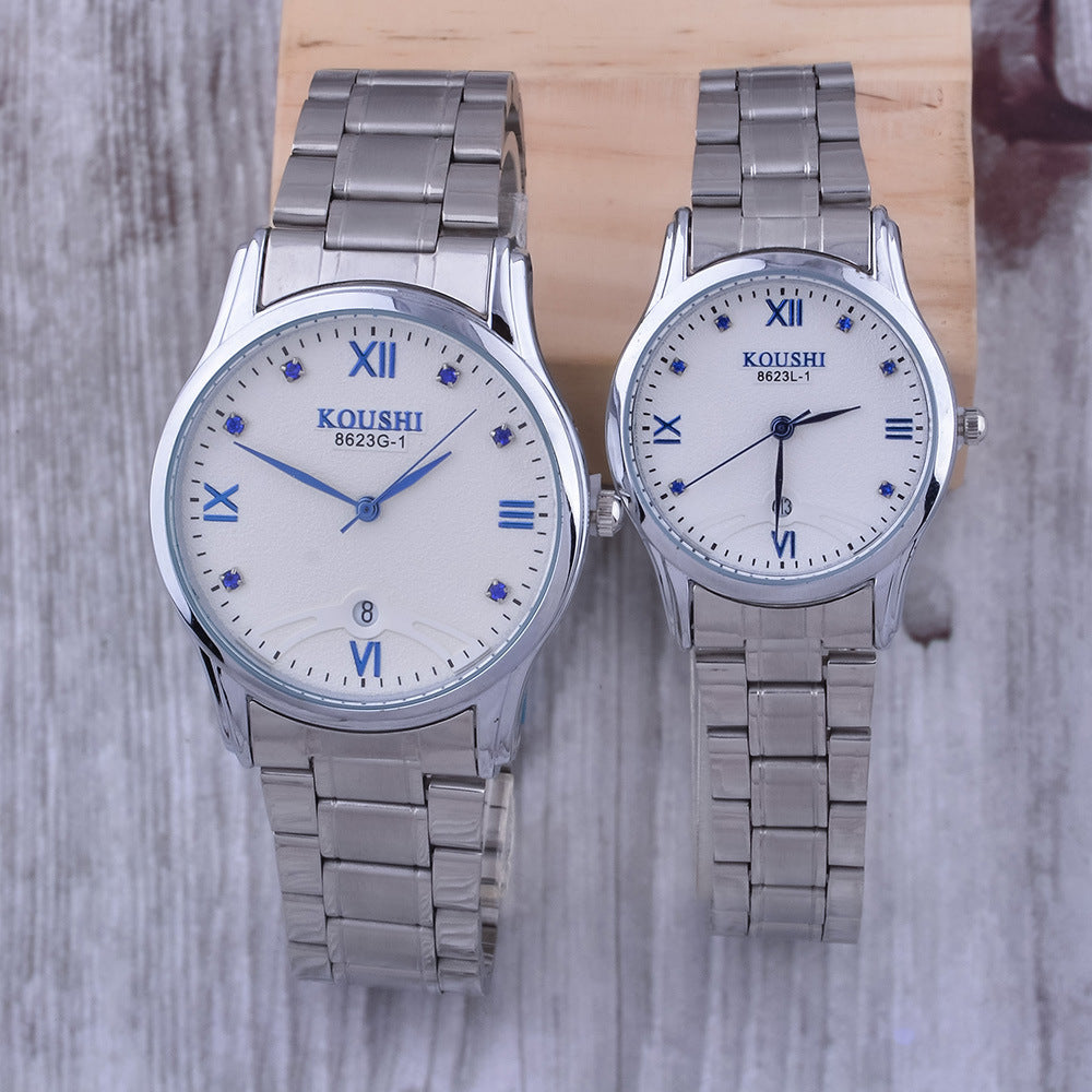 Men's waterproof quartz watch set with a stylish PU strap, stainless steel buckle, and zinc alloy case. Comes in a sleek gift box, available in brown or black.