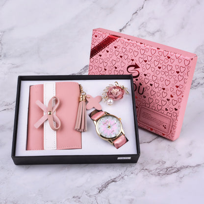 Fashion Creative Boutique Gift Set featuring a belt quartz watch, wallet, and brooch, designed for women with a stylish and functional touch, perfect for gifting.