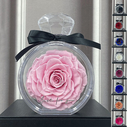 **Rose Gift Box Home Decor – Elegant & Charming 🌹** A stylish **dried flower** arrangement in a **plastic bottle**, available in colors like **Red**, **Pink**, **Sapphire Blue**, and more. Perfect for **Valentine's Day**, **Mother's Day**, and other special occasions. **10x6x14cm**. 🎁