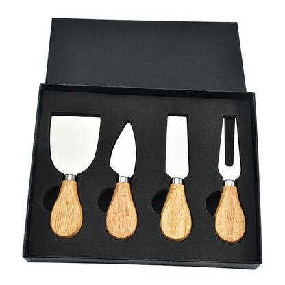 
6-piece stainless steel cheese cutter set with ergonomic handles, designed for slicing different types of cheese. Custom logo printing available, perfect for gifting or personal use.