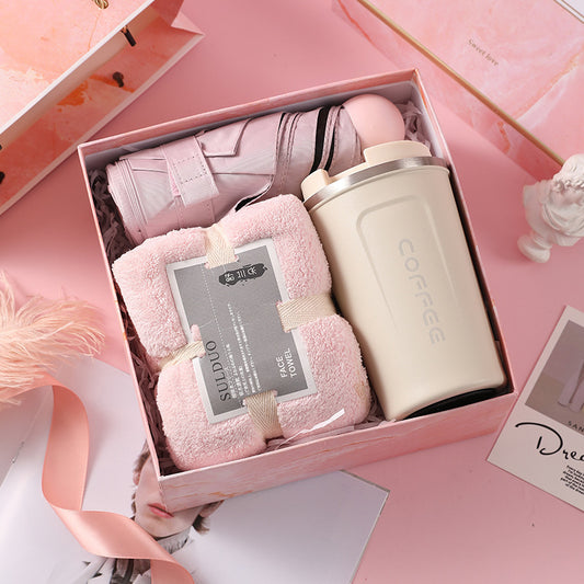 Elegant pink marble gift box set designed for business gifts, corporate events, and holidays, perfect for weddings, birthdays, and special occasions.