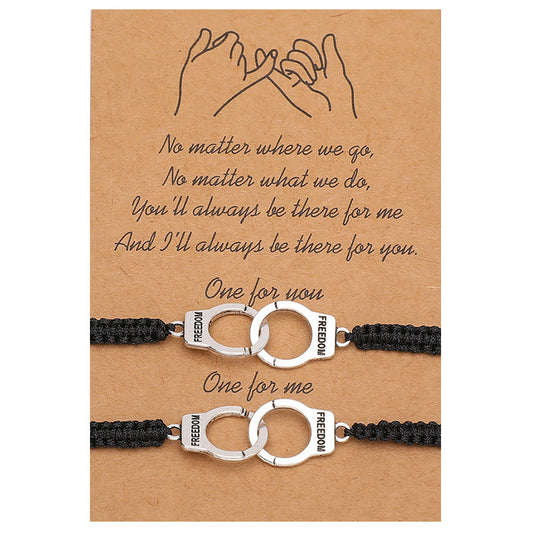 Celebrate the bond of friendship or love with the Woven Friendship Bracelet with Handcuff Charm, a beautifully designed and symbolic piece. This bracelet represents connection, trust, and unity, making it a thoughtful and meaningful gift for friends, partners, or loved ones.