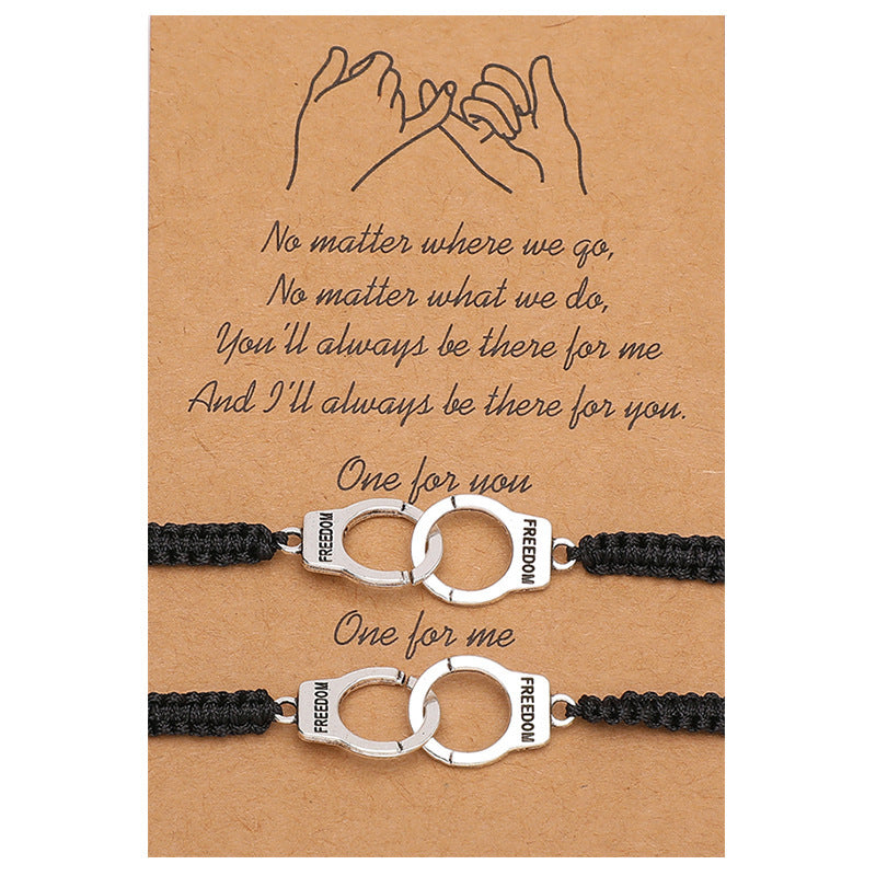 Celebrate the bond of friendship or love with the Woven Friendship Bracelet with Handcuff Charm, a beautifully designed and symbolic piece. This bracelet represents connection, trust, and unity, making it a thoughtful and meaningful gift for friends, partners, or loved ones.
