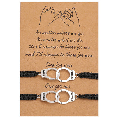 Celebrate the bond of friendship or love with the Woven Friendship Bracelet with Handcuff Charm, a beautifully designed and symbolic piece. This bracelet represents connection, trust, and unity, making it a thoughtful and meaningful gift for friends, partners, or loved ones.