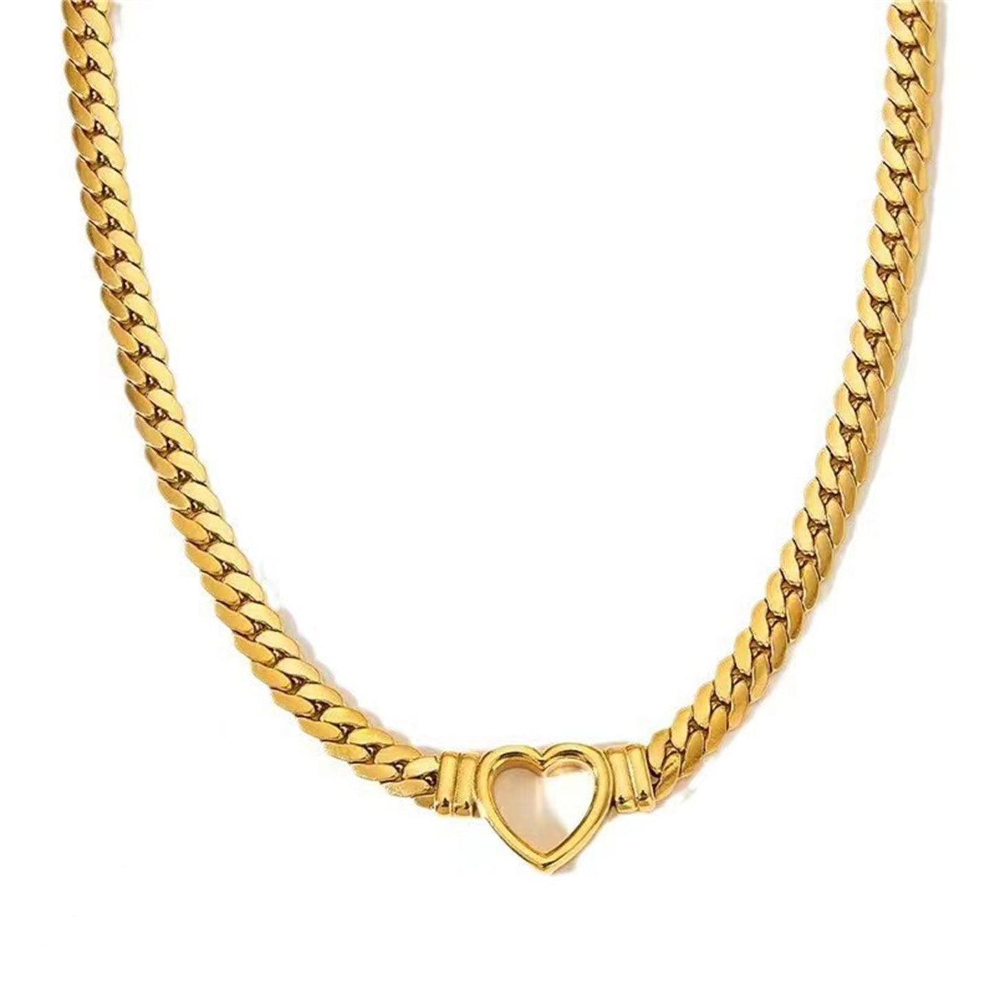 **Love Necklace & Bracelet** – Elegant **heart-shaped jewelry** with a sleek **Cuban chain**. Made from **stainless steel** with an **electroplated finish**, it's stylish, durable, and comfortable to wear. Perfect for any occasion or as a heartfelt gift. 💖