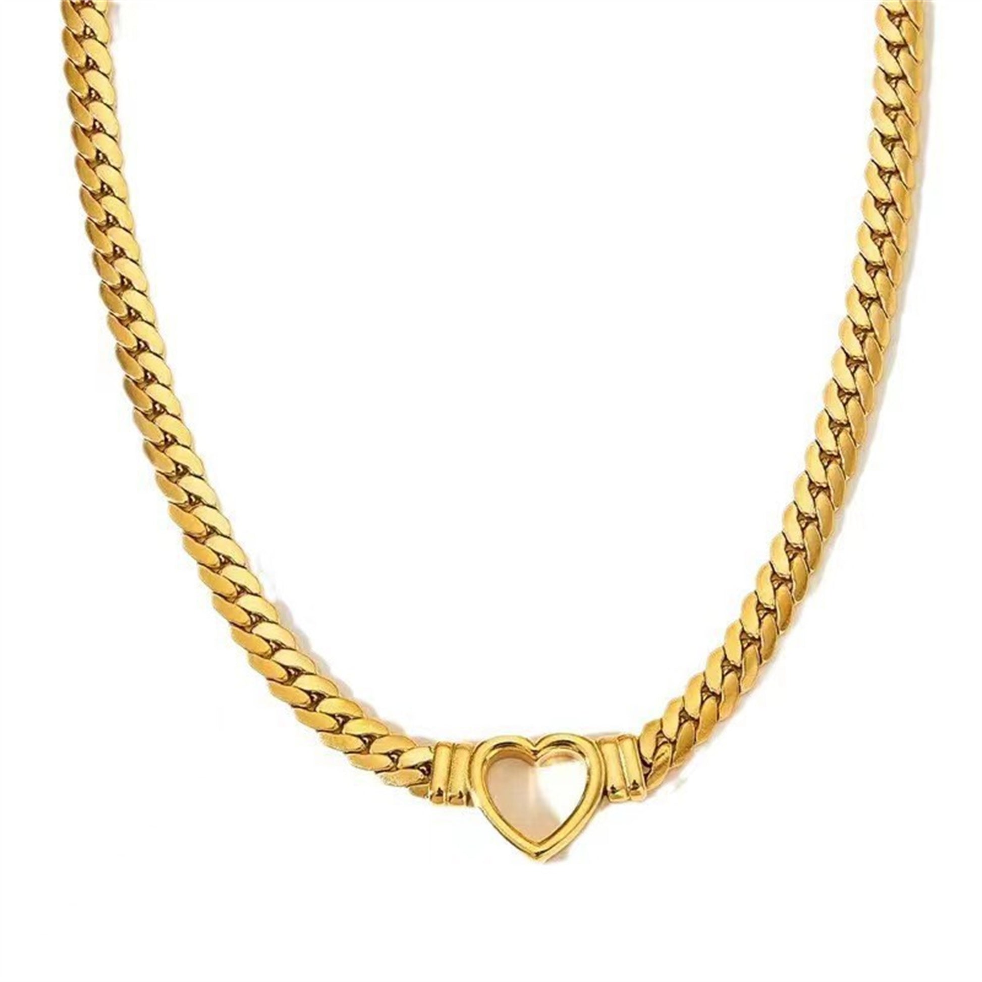 **Love Necklace & Bracelet** – Elegant **heart-shaped jewelry** with a sleek **Cuban chain**. Made from **stainless steel** with an **electroplated finish**, it's stylish, durable, and comfortable to wear. Perfect for any occasion or as a heartfelt gift. 💖