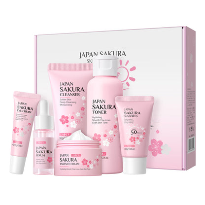 Indulge in the delicate touch of cherry blossoms with this luxurious 6-piece skincare set—specially designed to cleanse, nourish, and rejuvenate your skin. Infused with the essence of cherry blossoms, this set delivers deep hydration, promotes a radiant glow, and leaves your skin feeling refreshed and silky smooth.