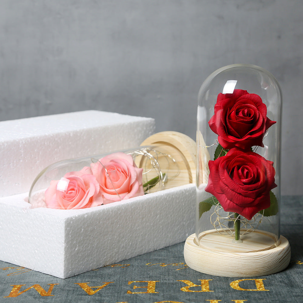 Handmade silk flower roses with LED lighting, available in various colors including red, blue, pink, and white. A beautiful decorative ornament powered by 3 AAA batteries, perfect for adding a romantic touch to any space.