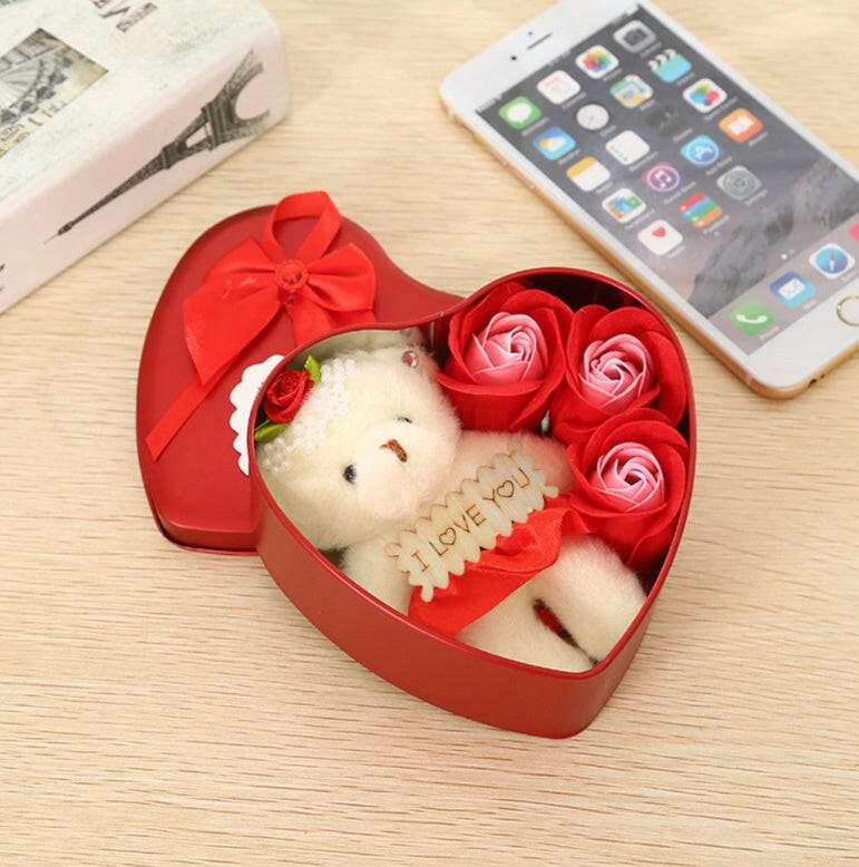 Adorable soap teddy bear gift box, 12x12x4.5cm, packaged in a stylish iron box, perfect for birthdays, anniversaries, or thoughtful gestures