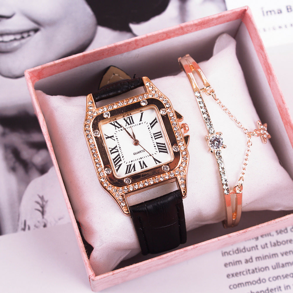 **Two-Piece Watch Set – Elegant & Fashionable ⌚** A sleek, **high-quality quartz alloy** watch with a **casual style**, perfect for fashion-forward women. Available in **Pink**, **Red**, **Black**, **Brown**, and **White**. A must-have accessory for any outfit. 🎁