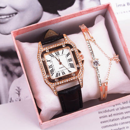 **Two-Piece Watch Set – Elegant & Fashionable ⌚** A sleek, **high-quality quartz alloy** watch with a **casual style**, perfect for fashion-forward women. Available in **Pink**, **Red**, **Black**, **Brown**, and **White**. A must-have accessory for any outfit. 🎁