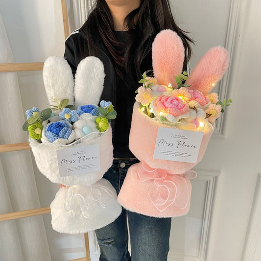 Rabbit Ears Bouquet – A colorful, playful cartoon bouquet in pink, blue, orange, and red with a cute handbag, perfect for holidays like New Year's, Women's Day, and more!