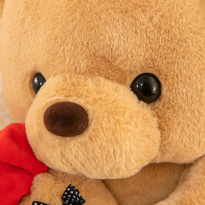 Teddy Bear with Rose – Soft plush bear with a rose, available in white, pink, brown, and gray, perfect for gifting on special occasions. Made with PP cotton and rabbit plush.