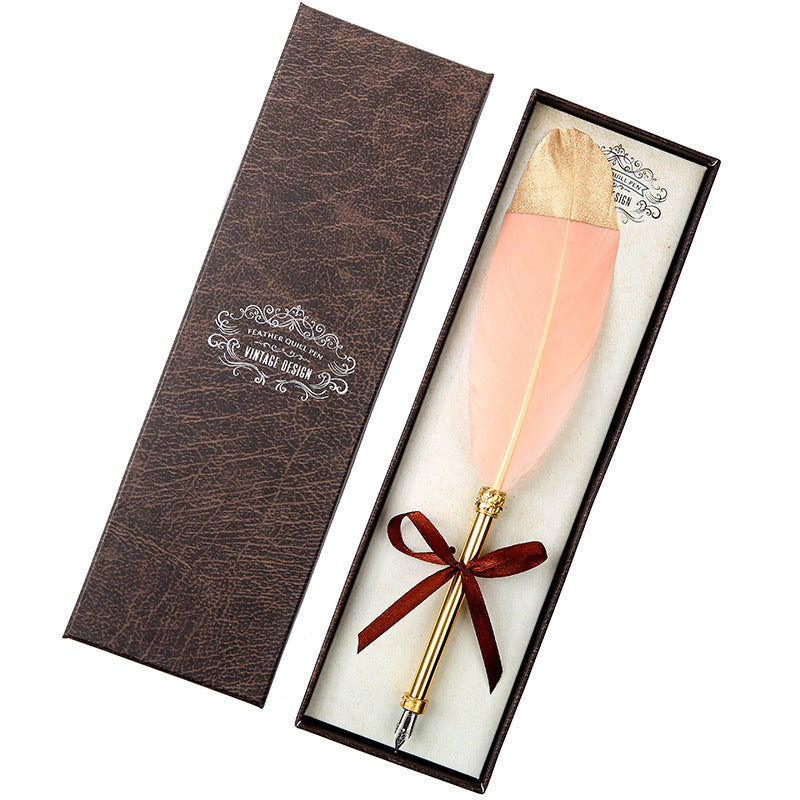 **Elegant Retro Feather Pen Gift Set – Vintage Writing Experience**  

A beautifully crafted **stainless steel feather pen** set in a stylish **gift box**, perfect for writers, calligraphy enthusiasts, and collectors. Timeless design meets smooth writing for an unforgettable experience. Ideal for gifting on any occasion! 🎁✒️