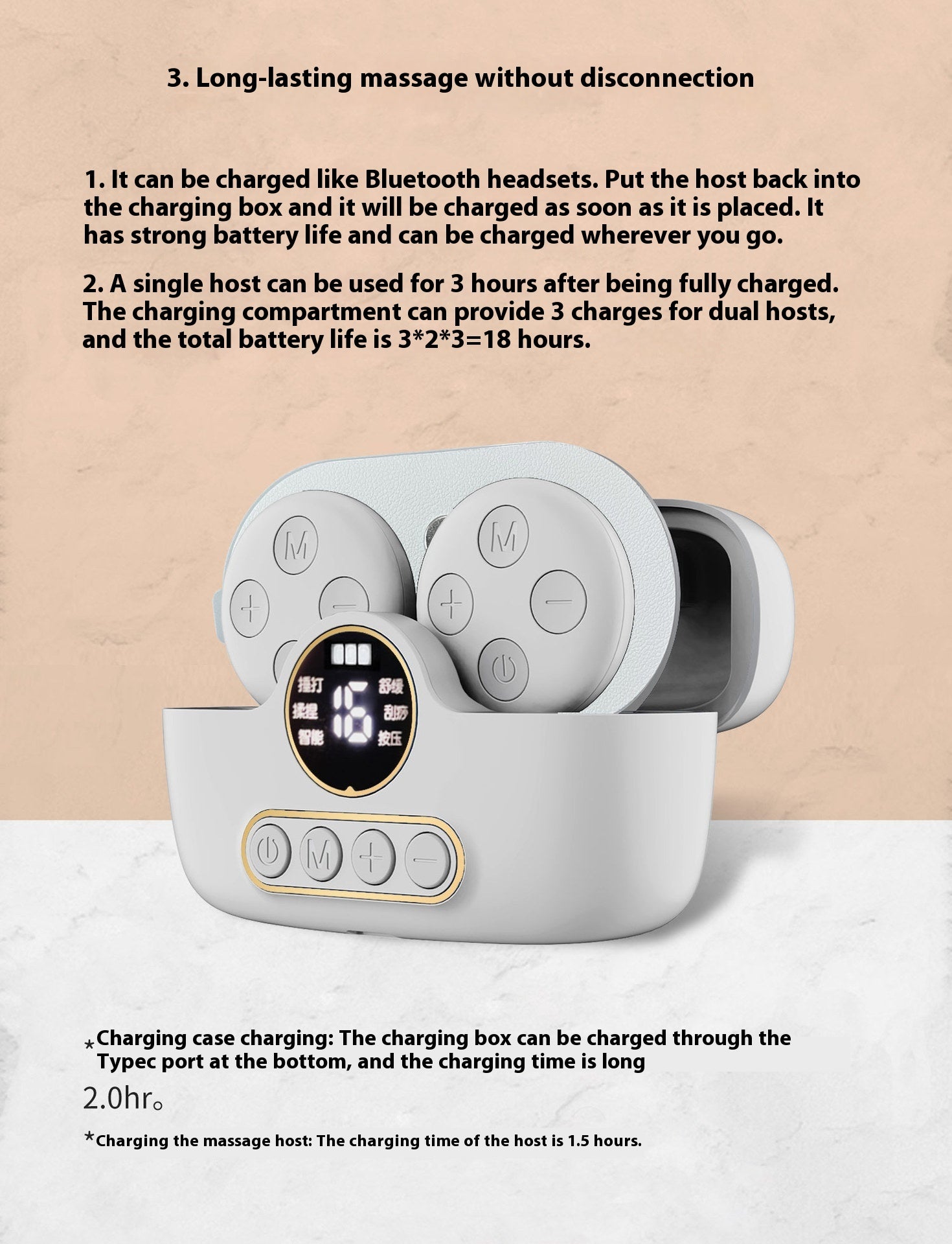 Portable silver USB-powered pocket massage instrument designed for soothing massages, with a compact size for easy travel and a scrub-cleaning method.