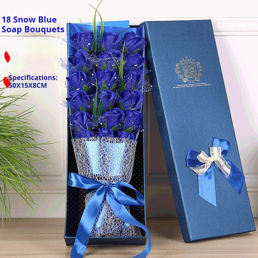 **Rose Soap Bouquet Gift Box – Elegant & Handcrafted 🌹** A beautifully arranged **handmade soap flower bouquet**, available in **Red**, **Pink**, **Blue**, and **Purple**. Presented in a charming **50x15x8cm box**, perfect for gifting or home decor. 🎁