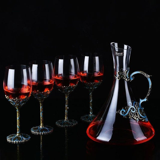 Canzhuo wine glass decanter set featuring elegant European-style red wine glasses (301-400ml) in a gift box, available in various sets with options for custom logo printing.