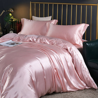 **Solid Color Double-Sided Silk Satin Bed Sheet Set – Luxurious & Soft**  

A **premium silk** **four-piece bedding set** with a **smooth satin finish**, **tassel weaving**, and **reactive dyeing** for long-lasting color. Ultra-soft, breathable, and stylish—perfect for a luxurious sleep experience. 🛏✨