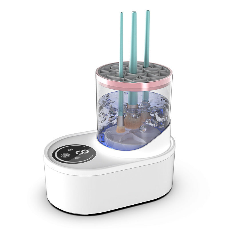 **Electric Makeup Brush Cleaner – Deep Clean, Dry & Disinfect! 💄✨** A powerful brush cleaning machine (192x122x173mm) with **850 r/min** high-speed rotation to remove **98% of makeup residue**. Features a **drying & disinfecting chamber**, a **one-button switch**, and **smart timing options (5-min cleaning, 2/5-hour drying)**. No batteries or assembly needed—just plug in and go! Compact and travel-friendly for effortless brush maintenance anywhere. 🌸