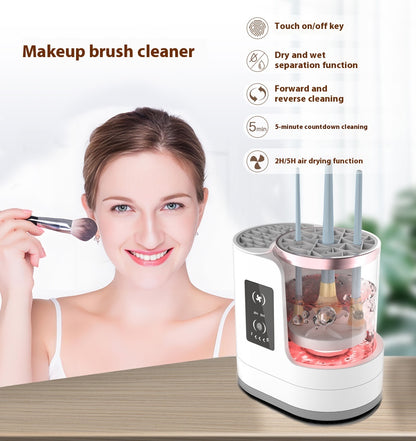**Electric Makeup Brush Cleaner – Deep Clean, Dry & Disinfect! 💄✨** A powerful brush cleaning machine (192x122x173mm) with **850 r/min** high-speed rotation to remove **98% of makeup residue**. Features a **drying & disinfecting chamber**, a **one-button switch**, and **smart timing options (5-min cleaning, 2/5-hour drying)**. No batteries or assembly needed—just plug in and go! Compact and travel-friendly for effortless brush maintenance anywhere. 🌸