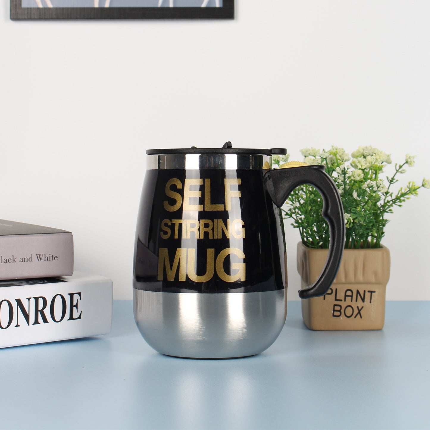 "Electric Self-Stirring Coffee Mug – A convenient, one-touch self-mixing mug with a 401-500ml capacity, available in multiple vibrant colors. Perfect for coffee, tea, and hot chocolate lovers at home or on the go."