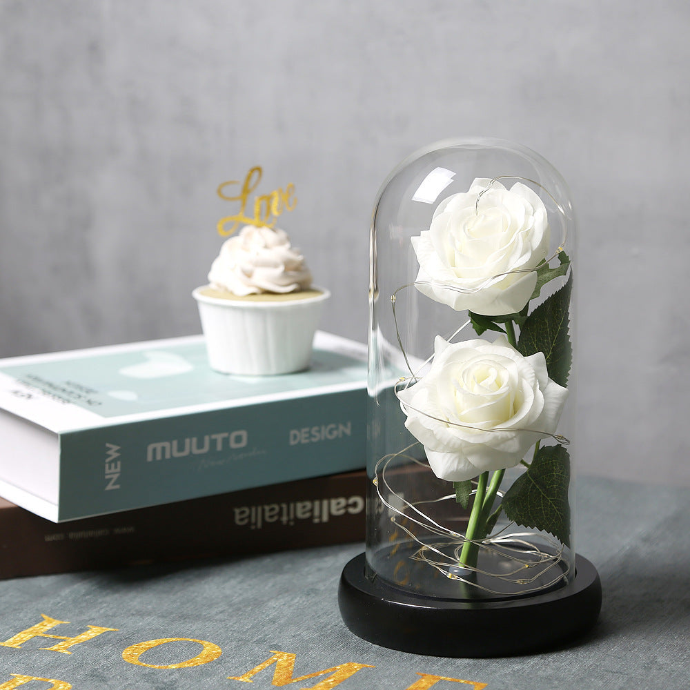 Handmade silk flower roses with LED lighting, available in various colors including red, blue, pink, and white. A beautiful decorative ornament powered by 3 AAA batteries, perfect for adding a romantic touch to any space.
