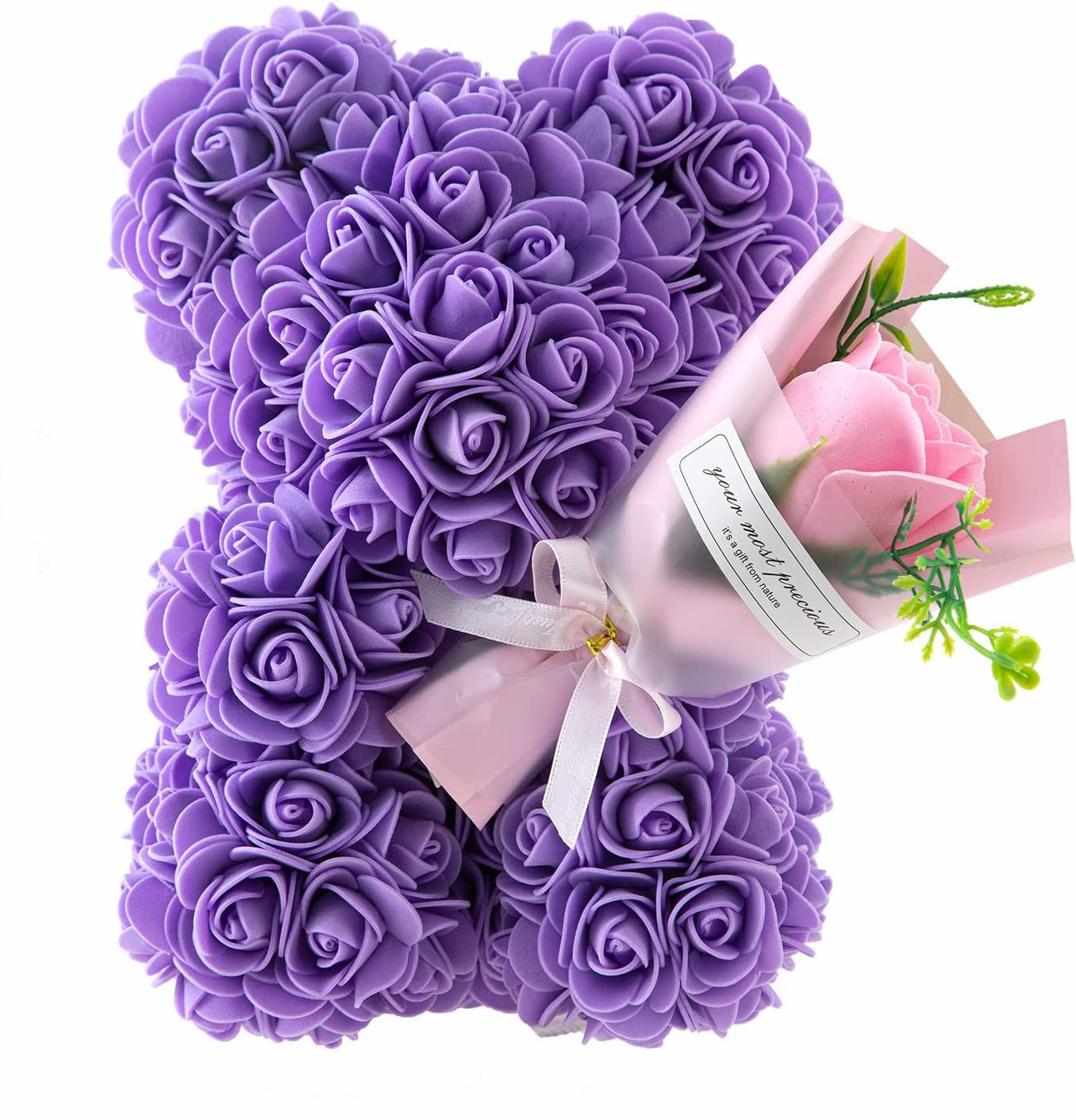 "Rose Flower Teddy Bear – A beautifully crafted teddy bear made from artificial roses, available in various elegant gift box colors. A perfect romantic gift for Valentine's Day, anniversaries, birthdays, weddings, and special occasions."