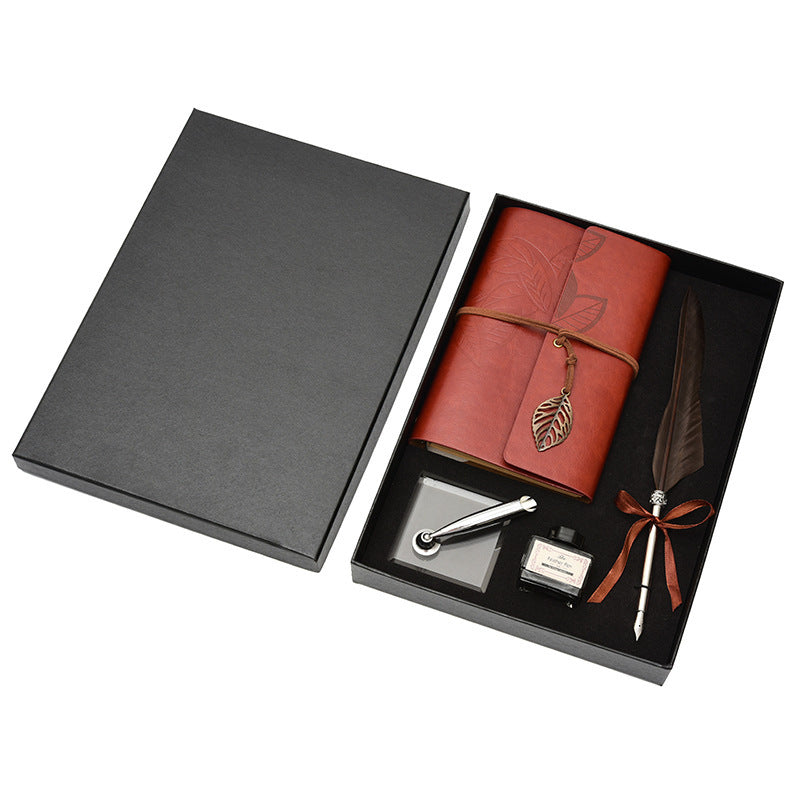 **Feather Dip Pen Gift Set – Vintage Elegance ✒️** A stunning **copper pen** with a **natural feather dip pen**, complete with **ink bottle**, **acrylic base pen insert**, and **antique book**. Box size: **25.7 x 20.7 x 5.5cm**. Perfect for writers and those who appreciate a touch of **retro charm**. ✨