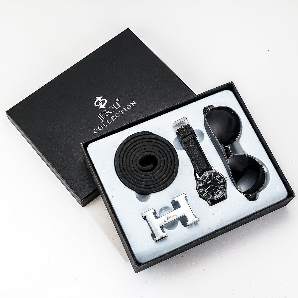 **Men's Watch Gift Set – Stylish & Functional ⌚** A sleek **42mm dial** with a **chronograph** function and **quartz movement** for accurate timekeeping. Featuring a classic **pointer display**, **spiral crown**, and **9mm thickness** for a comfortable fit. Fashion-forward design, perfect for any occasion. Not waterproof but built for everyday wear. Great for gifting! 🎁