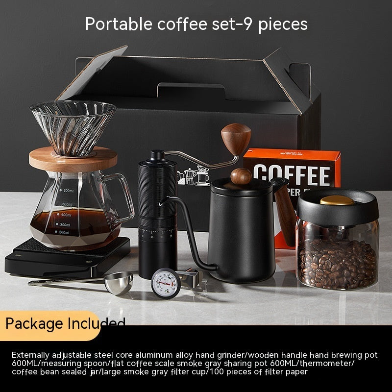 "Pour-Over Coffee Suit Gift Box – A premium coffee brewing set with elegant design and bronzing surface technology. Available in multiple configurations, including 6, 7, 8, and 9-piece sets with luxury packaging. Perfect for coffee lovers, professionals, and gift-giving on any occasion."