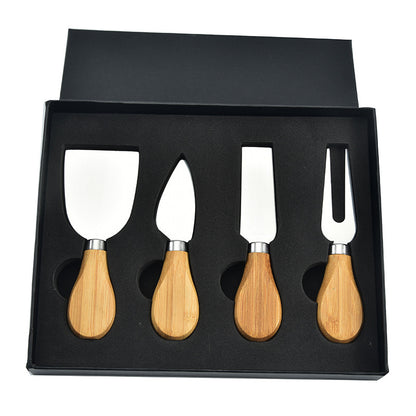 
6-piece stainless steel cheese cutter set with ergonomic handles, designed for slicing different types of cheese. Custom logo printing available, perfect for gifting or personal use.
