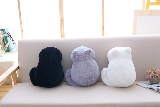 "Cat Plush Doll – A soft and cuddly stuffed animal featuring a pure color back cat design, made with high-quality plush and soft cotton, measuring 33cm. Perfect for room decoration or as a gift for loved ones."