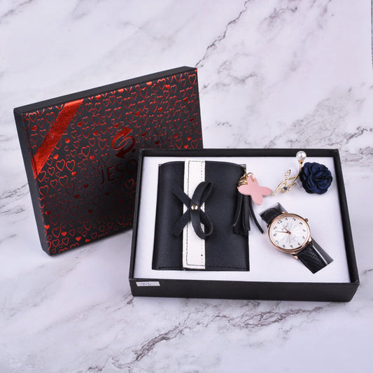 Fashion Creative Boutique Gift Set featuring a belt quartz watch, wallet, and brooch, designed for women with a stylish and functional touch, perfect for gifting.