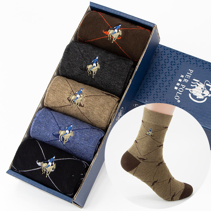 **Men’s High Cotton Socks Set – Moisture-Wicking & Stylish**  

A premium **set of 5 mid-tube cotton socks** designed for comfort and durability. Made from **high-quality cotton** with **moisture-wicking properties**, these socks keep your feet fresh and dry all day. Featuring a **rhombus pattern** and available in various stylish designs, they provide a snug, one-size-fits-most fit. Perfect for everyday wear, work, or outdoor activities.
