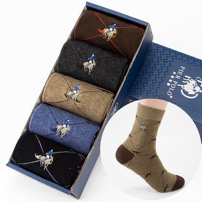 **Men’s High Cotton Socks Set – Moisture-Wicking & Stylish**  

A premium **set of 5 mid-tube cotton socks** designed for comfort and durability. Made from **high-quality cotton** with **moisture-wicking properties**, these socks keep your feet fresh and dry all day. Featuring a **rhombus pattern** and available in various stylish designs, they provide a snug, one-size-fits-most fit. Perfect for everyday wear, work, or outdoor activities.