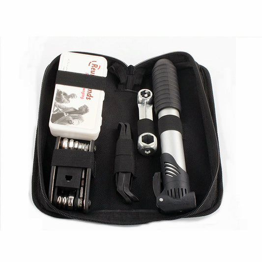 Bicycle Repair Tool Set 21040 featuring a multi-purpose kit with various practical tools and an air cylinder, designed for quick and efficient bike repairs on the go.