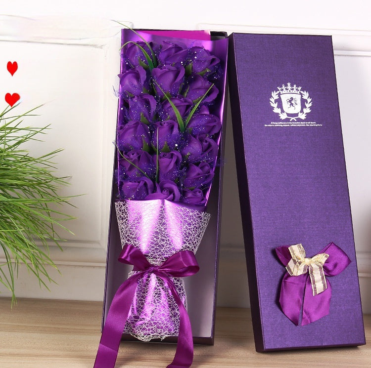 **Rose Soap Bouquet Gift Box – Elegant & Handcrafted 🌹** A beautifully arranged **handmade soap flower bouquet**, available in **Red**, **Pink**, **Blue**, and **Purple**. Presented in a charming **50x15x8cm box**, perfect for gifting or home decor. 🎁