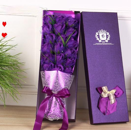 **Rose Soap Bouquet Gift Box – Elegant & Handcrafted 🌹** A beautifully arranged **handmade soap flower bouquet**, available in **Red**, **Pink**, **Blue**, and **Purple**. Presented in a charming **50x15x8cm box**, perfect for gifting or home decor. 🎁